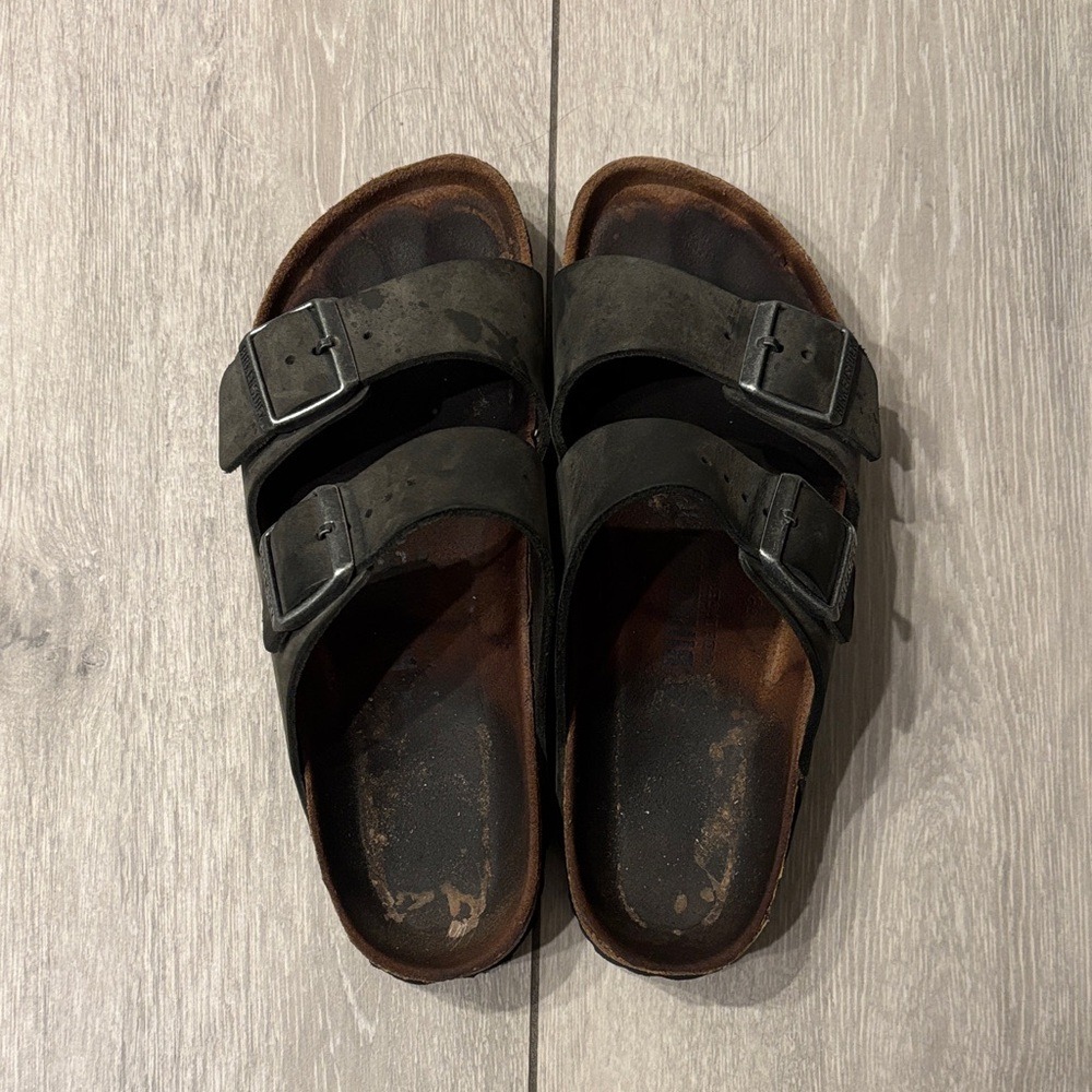 Birkenstock‎ Arizona Soft Footbed Sandals Black Leather Size 39